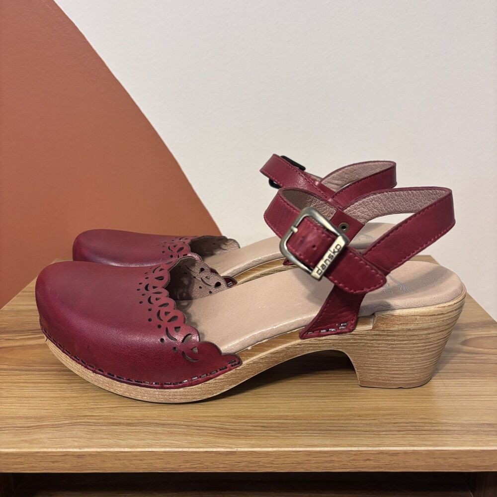 Dansko Marta Mary Jane Red Leather Block Heel Clog Size 41 US 10.5/11 Boho